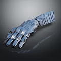 Sci Fi Character Using Metal Mechanical Glove With Articulated Joints And Dark Background
