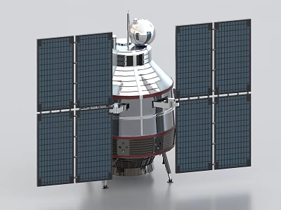 Spacecraft Model With Large Solar Panels And Spherical Communication Antenna 3d model