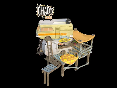 Chads Camper Van Structure With Ladder Platform Awning And Decorative Elements 3d model