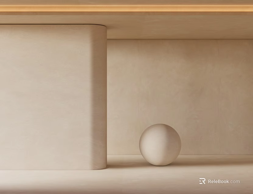 Light Colored Cylindrical Column And Sphere In Minimalist Modern Interior 3d model 