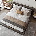 Double Bed In Modern Bedroom With Gray Headboard White Brown Pillows Nightstands Circular Ring Light