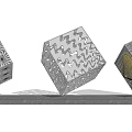 Cube Shaped Landscape Sculptures With Intricate Metallic Patterns Silver Finish And Gold Accents