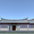 Traditional Ancient Chinese Architecture With Curved Roof Eaves And Ornamental Wall Carvings