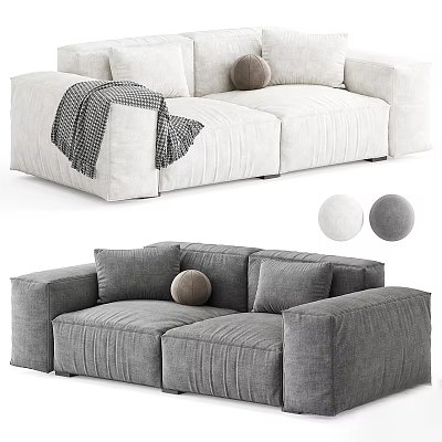 Light and Gray Sectional Sofa with Plush Pillows and Cozy Checkered Blanket Design 3d model