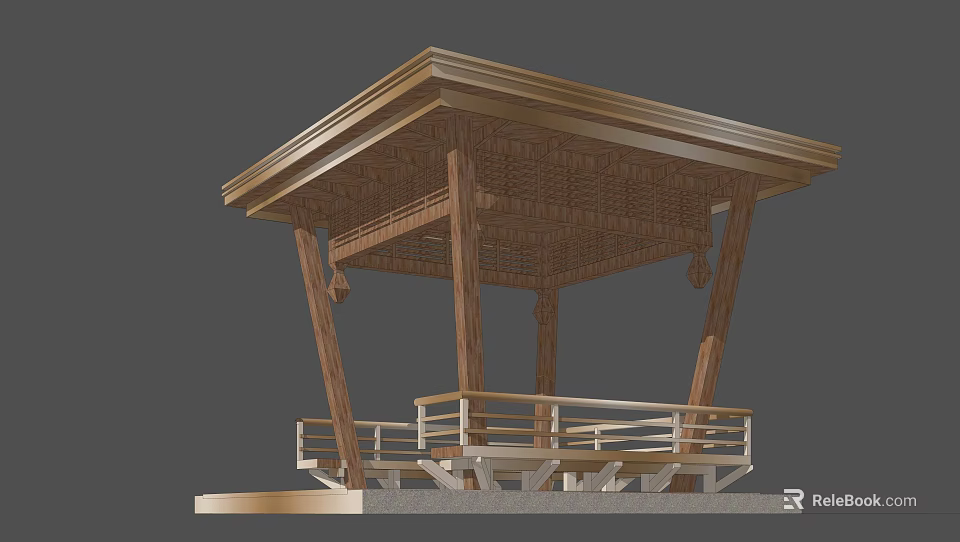 Wooden Pergola Design With Roof Railing And Bench For Outdoor Space 3d model 