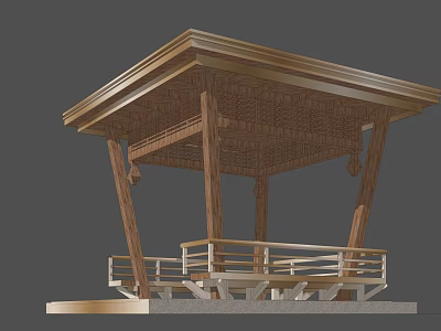 Wooden Pergola Design With Roof Railing And Bench For Outdoor Space 3d model