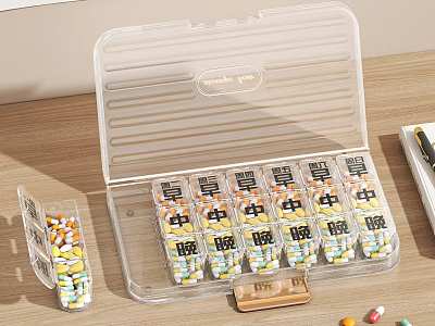 Portable Transparent Daily Pill Organizer with Multiple Compartments for Medication Storage 3d model