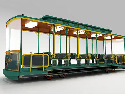 Vintage Tram With Open Air Seating And Lighting 3d model
