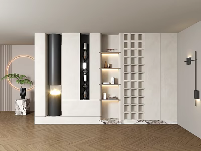 Modern Interior Room Divider With Open Storage Shelves LED Lighting And Wooden Frame 3d model