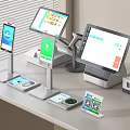 Modern Cashier Desk Setup With POS Tablets QR Code Payment Devices 3d model