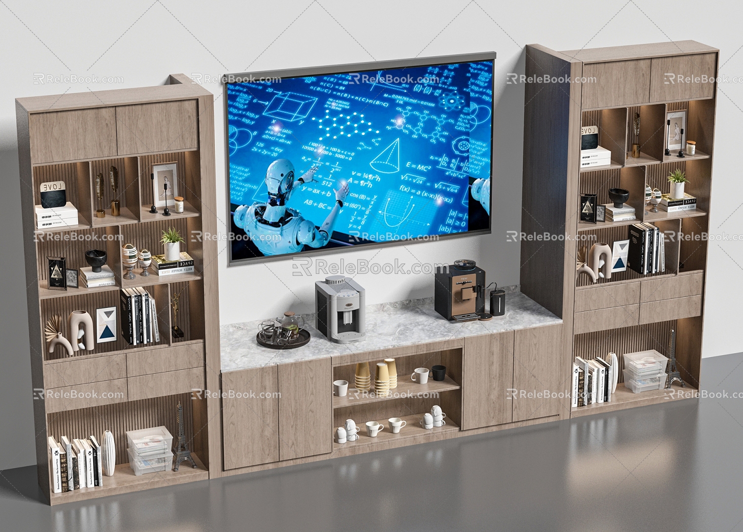 Background wall bookshelf water bar 3d model