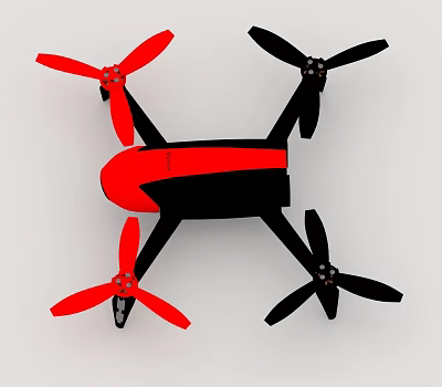 Red and Black Drone with Four Propellers Designed as Tactical Military Weapon 3d model Red and Black Drone with Four Propellers Designed as Tactical Military Weapon 3d model