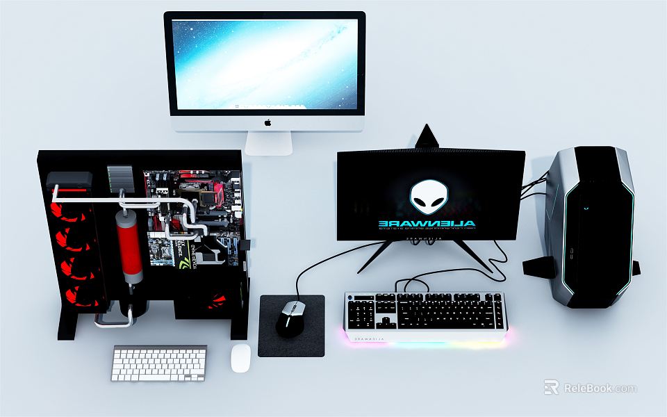 DRAKKULA Gaming PC Setup With Open Case Monitor RGB Keyboard And Mouse 3d model 