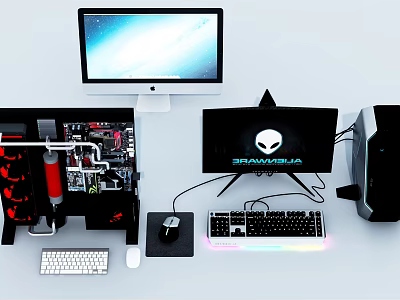DRAKKULA Gaming PC Setup With Open Case Monitor RGB Keyboard And Mouse 3d model