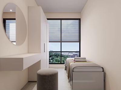 Spa Room With Massage Beds Round Mirror And Green View 3d model