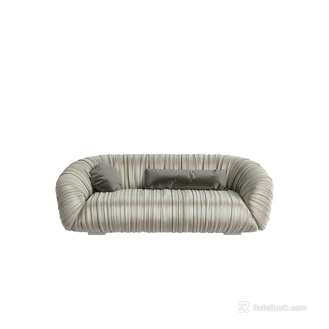 Multi Seater Upholstered Striped Sofa With Curved Design And Plush Neutral Cushions 3d model 