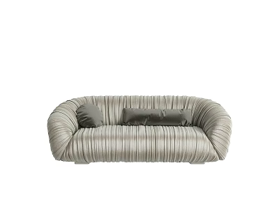 Multi Seater Upholstered Striped Sofa With Curved Design And Plush Neutral Cushions 3d model