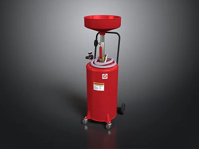 Red Mobile Waste Oil Collector With Funnel Top And Caster Wheels 3d model