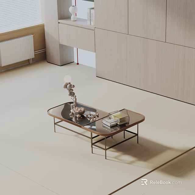 Modern Minimalist Sofa And Coffee Table Set In Living Room With Books And Decorations 3d model 