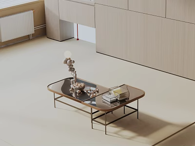 Modern Minimalist Sofa And Coffee Table Set In Living Room With Books And Decorations 3d model