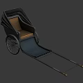 Traditional Vintage Rickshaw With Wooden Seat Black Canopy And Spoked Wheels