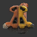 Orange And Yellow Sci Fi Mechanical Device Featuring Display Screen And Components