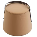 Round Beige Leather Stool With Dark Strap And Metal Studs Modern Design 3d model