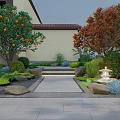 Traditional Japanese Karesansui Dry Landscape Garden With Stones Gravel And Green Plants