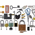 Modern vintage lock key lock chain combination lock key drawer lock hardware 3d model
