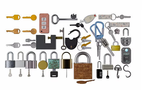 Modern vintage lock key lock chain combination lock key drawer lock hardware 3d model