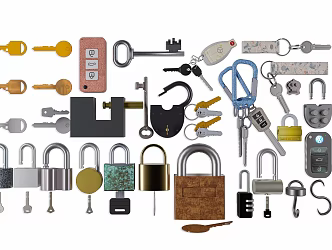 Modern vintage lock key lock chain combination lock key drawer lock hardware 3d model