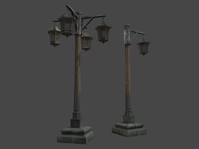Traditional Outdoor Lamps With Metal Poles Lantern Shades And Square Bases 3d model