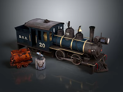 Vintage Train Model B.R.R. Number 20 With Blue Black Design And Small Cargo Car 3d model