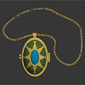 Elegant Gold Pendant With Green Body And Blue Gemstone On Chain