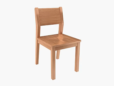 Natural Wood Dining Chair With Simple Backrest And Sturdy Structure Design 3d model