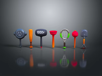 Toy Cartoon Pan Cartoon Baseball Bat Cartoon Hammer Cartoon Badminton Racket Children's Toy 3d model