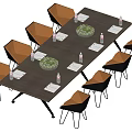 Modern Conference Table With Brown Chairs Green Plants White Papers And Pink Items