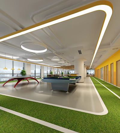 Modern Leisure Area Activity Room Billiards Table Tennis Runway 3d model