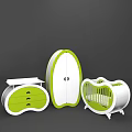 Modern White and Green Baby Crib With Wardrobe And Drawer Chest For Kids Room