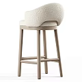 Minimalist Upholstered Bar Stool With Light Colored Fabric Padded Seat And Wooden Legs
