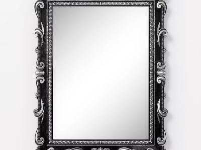 Ornate Black And Silver Framed Mirror With Decorative Carvings On Edges 3d model