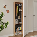 Modern Minimalist Wooden Storage Cabinet with Open Shelves and Decorative Items