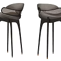 Modern Gray Bar Stools With Black Tall Legs And Mesh Back Design 3d model