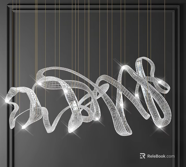 Elegant Modern Crystal Chandelier With Curved Transparent Design And Bright Illumination 3d model 