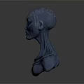 Game Movie Character Blue Head Sculpture With Glowing Purple Eyes Forehead Symbol Intricate Neck Design