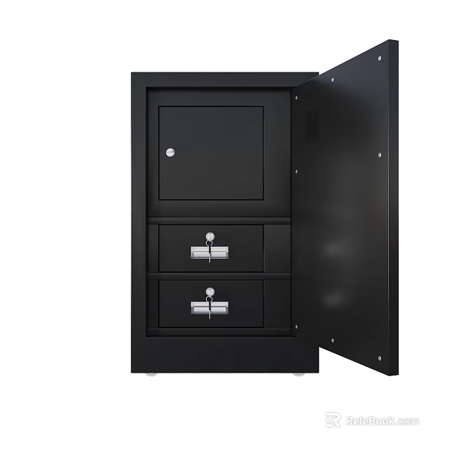 Secure Black Safe With Open Door And Two Lockable Drawers For Home Security 3d model