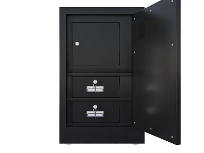 Secure Black Safe With Open Door And Two Lockable Drawers For Home Security 3d model