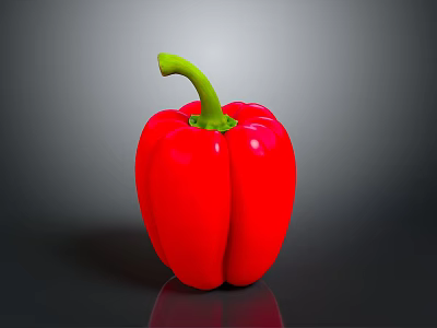 Fresh Shiny Red Bell Pepper With Green Stem On Dark Background 3d model