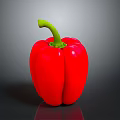 Fresh Shiny Red Bell Pepper With Green Stem On Dark Background
