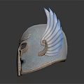 Decorative Metallic Helmet With Blue Silver Sheen And Winged Design 3d model